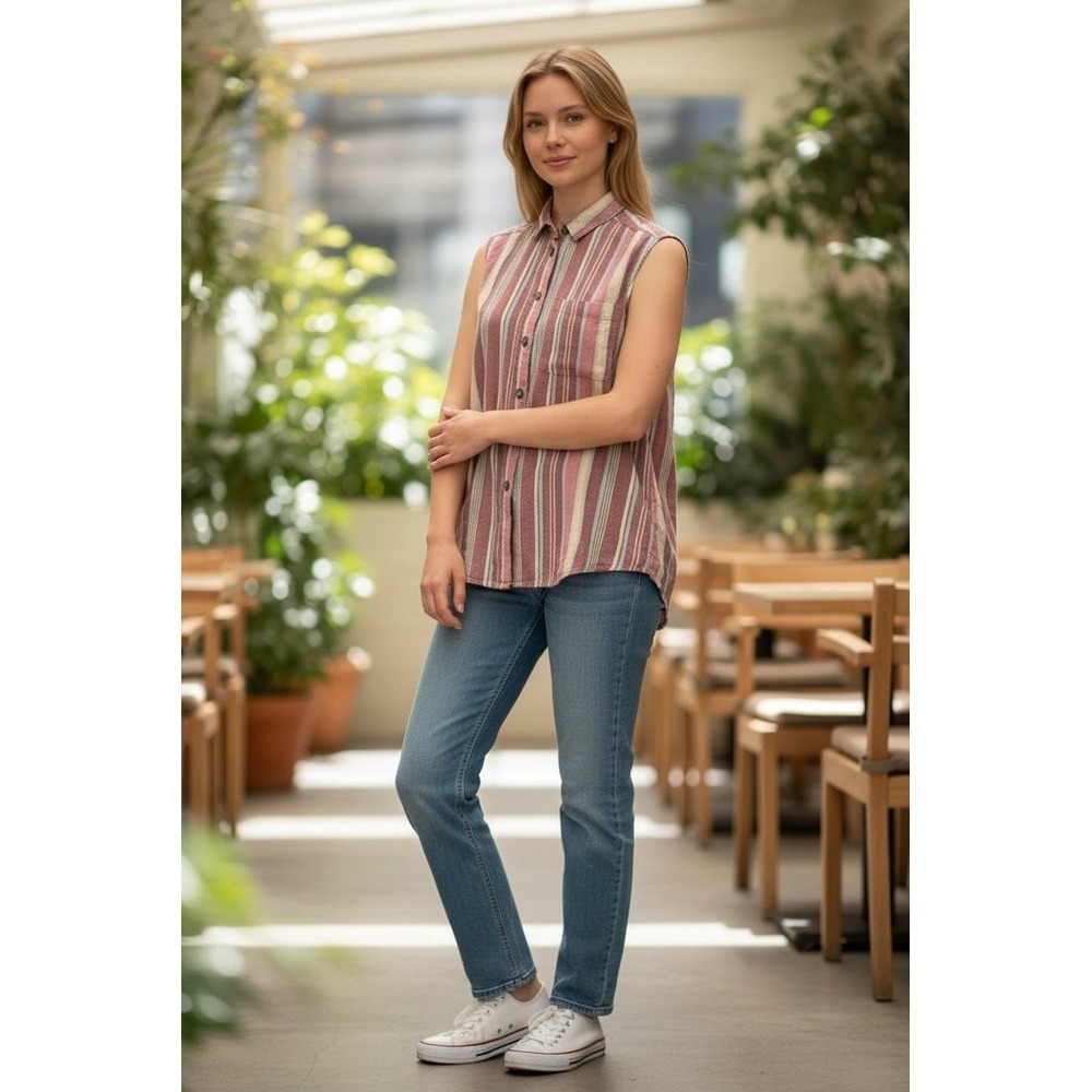 Linen Compagnie Internationale Express Blouse Womens M Multicolor Striped tunic